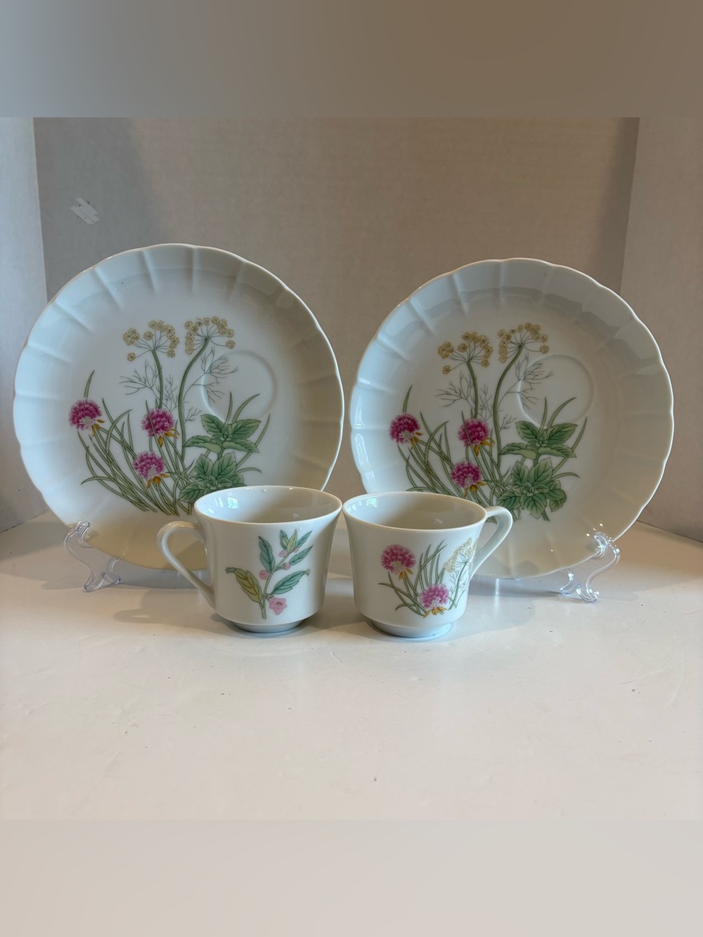 Shafford Snack Breakfast Plates, Tea Cups Herbs Spices Set Of 2 Vintage 4 Pieces